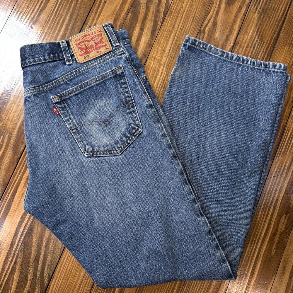 Levis 517 Bootcut Jeans 36x32 Men Distressed Faded Thrashed Western Grunge